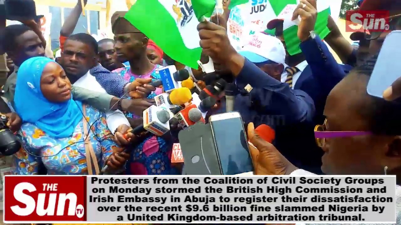 VIDEO: $9.6bn judgement: Civil society groups storm British, Irish embassies in Abuja