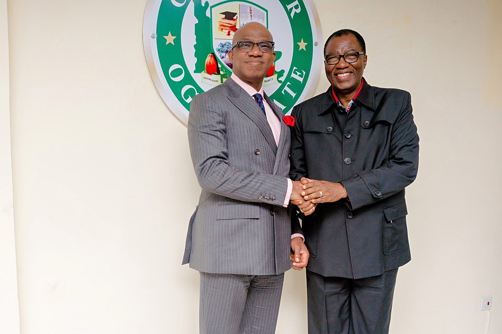 Ogun State Governor Dapo Abiodun (left) with former Governor Gbenga Daniel (right)