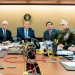 President Donald Trump and government officials monitor developments as special operations forces close in on ISIS leader Abu Bakr al-Baghdadi’s compound in Syria, from the situation room in the White House, Oct. 26, 2019