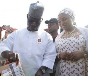 Governor Yahaya Bello casting his vote