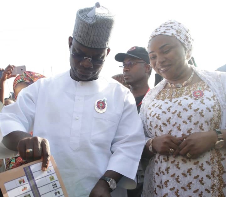 Governor Yahaya Bello casting his vote