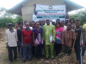 Beneficiaries of 2019 NDE Agricultural Development Training Scheme (SADTS) held in Calabar, with State Coordinator Mr Udah in the middle