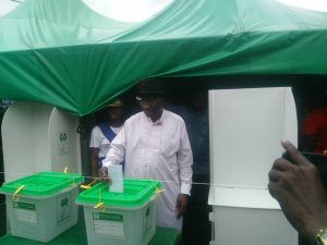 Former President Goodluck Jonathan voting at the November 16, 2019 Bayelsa Governorship Election
