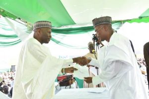 Gombe State Governor Muhammadu Inuwa Yahaya inaugurating new cabinet member (Nov 9, 2019)