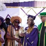 L-R: Professor Chinedum Babalola, Chief Winifred Awosika, Lauretta Onemu receiving her award and Mr Peter Obi watch
