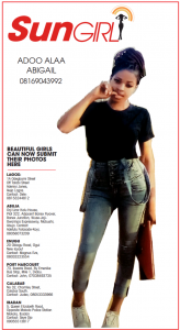 SUN GIRL: ADOO ALAA ABIGAIL, 08169043992