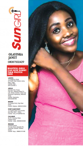 SUN GIRL: OLAYINKA JANET, 08087502429