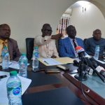 WUEDA Director General Ovuozourie Macaulay flanked by other members of the Agency while addressing reporters in Warri