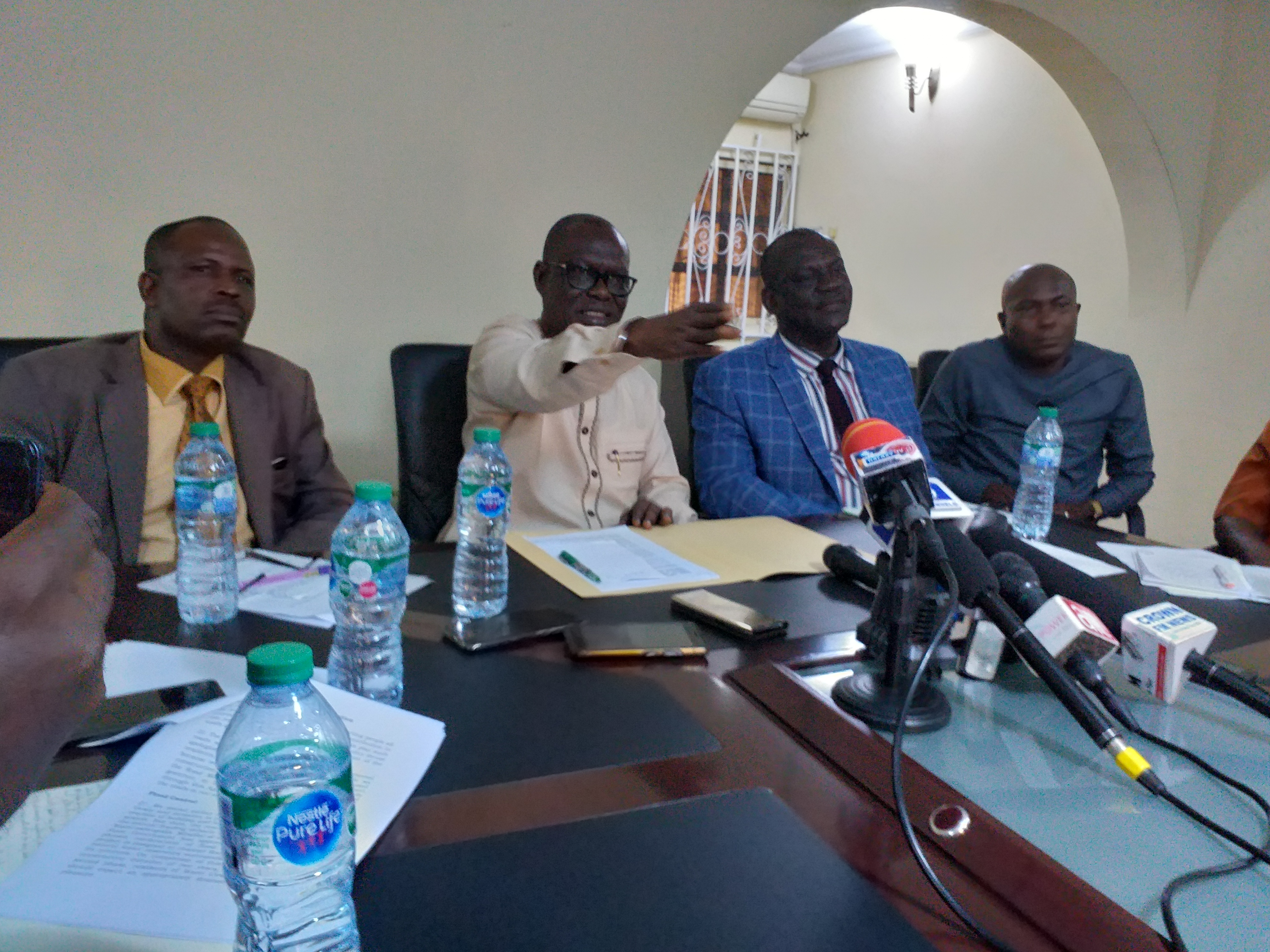 WUEDA Director General Ovuozourie Macaulay flanked by other members of the Agency while addressing reporters in Warri