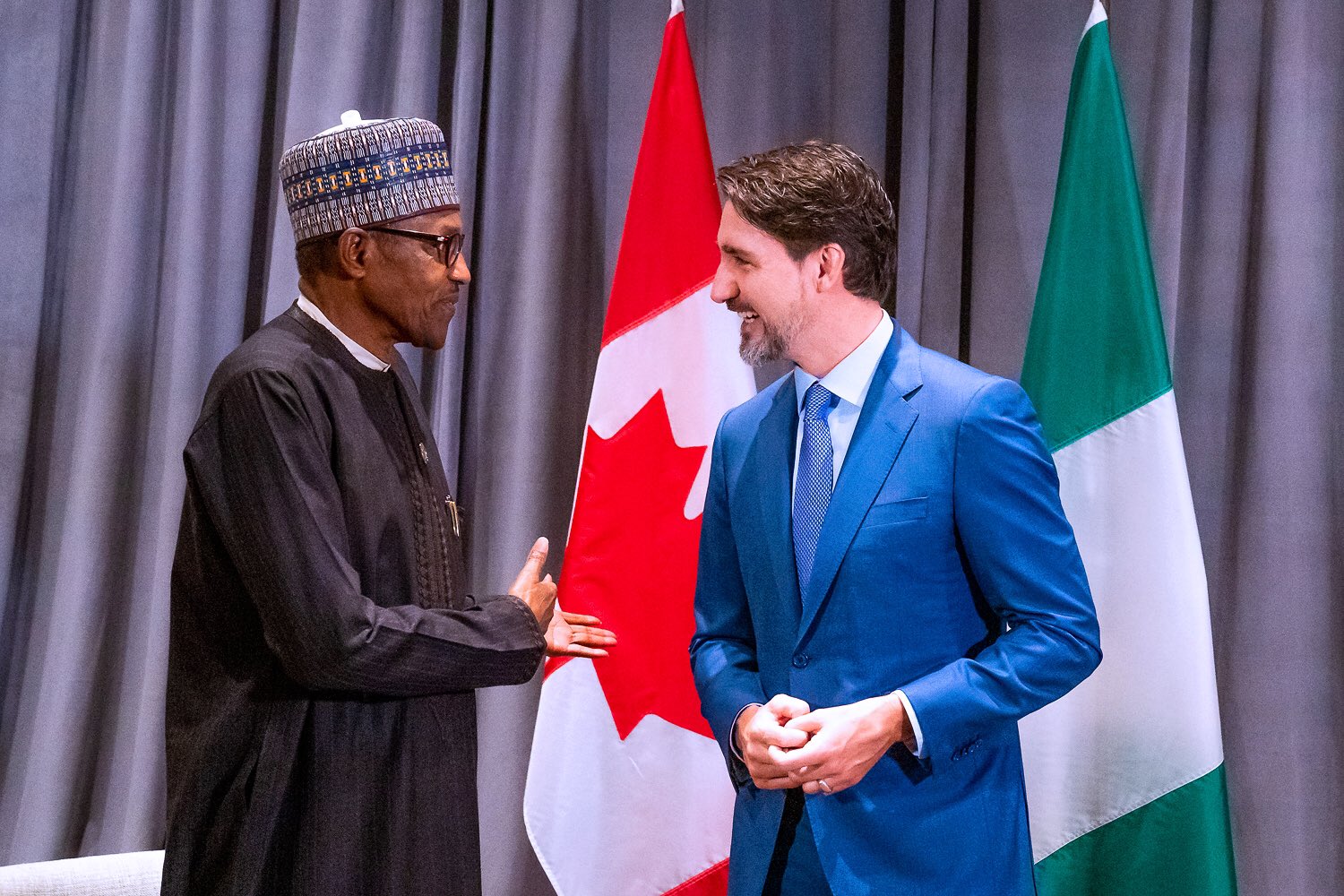 Nigerian President Muhammadu Buhari with Canadian Prime Minister Justin Trudeau in Addis Ababa, Ethiopia
