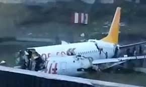 Plane slides off runway, catches fire at Istanbul airport
