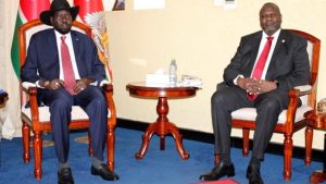 President Kiir and Machar during a peace meeting