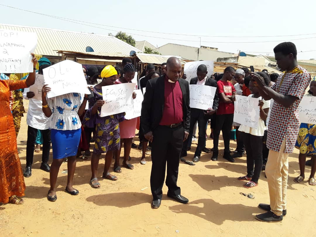Members of First Baptist Church during the protest in Abuja