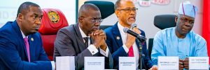Lagos State Commissioner for Health Akin Abayomi (centre, speaking)