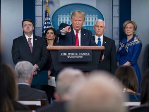 US President Donald Trump at a COVID-19 briefing in the White House