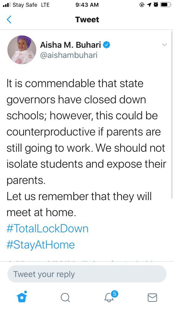 First Lady calls for ‘total lockdown’