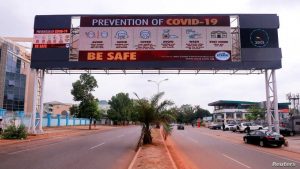 A few cars are pictured on a road, as authorities try to limit the spread of the coronavirus disease (COVID-19) in Abuja, Nigeria, March 30, 2020.