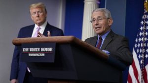 US President Donald J Trump with CDC chief Dr Anthony Fauchi