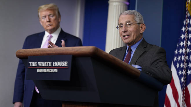 US President Donald J Trump with CDC chief Dr Anthony Fauchi