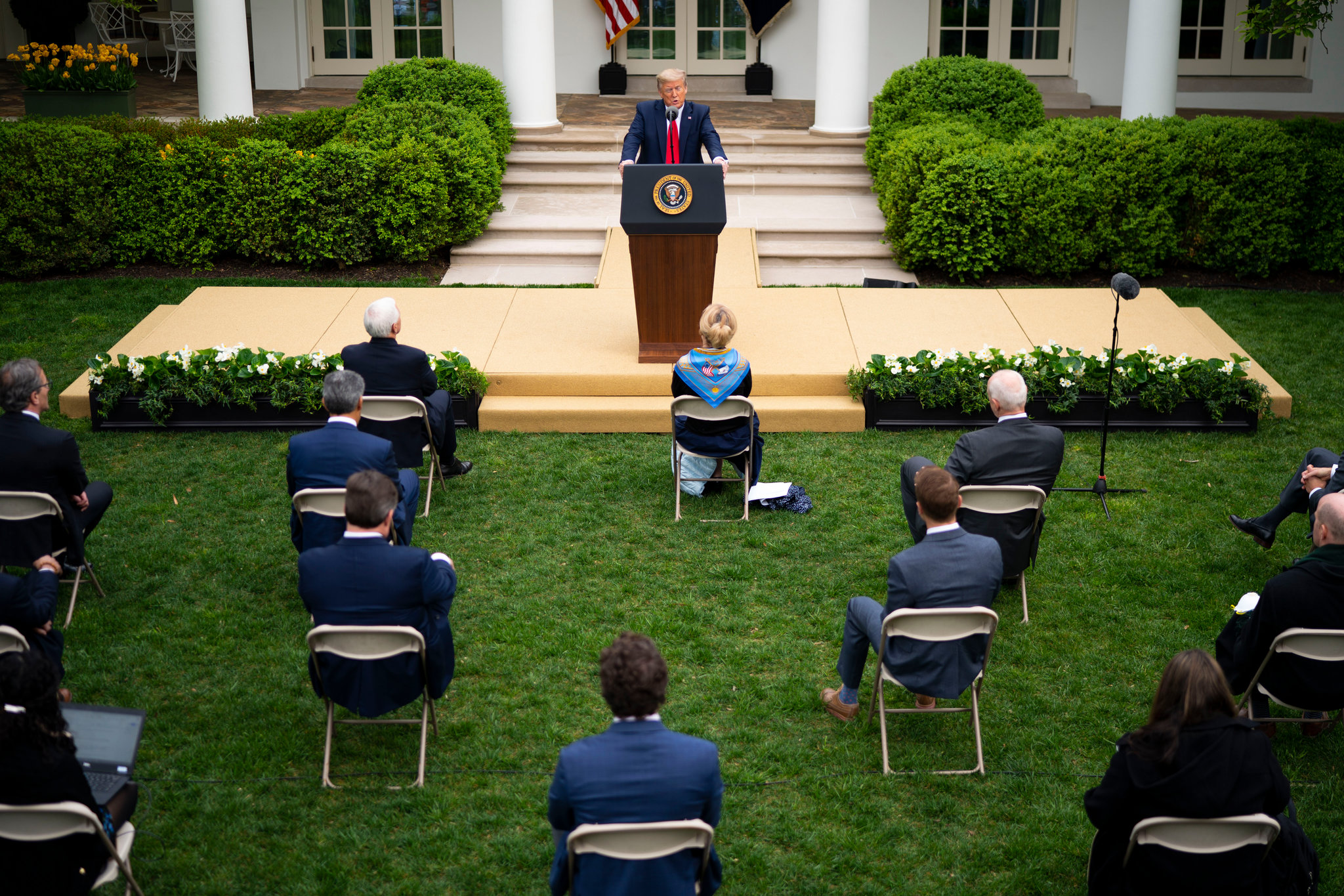 US President at the White House Rose Garden announcing new measures on coronavirus by his administration (Tuesday, April 14th, 2020)