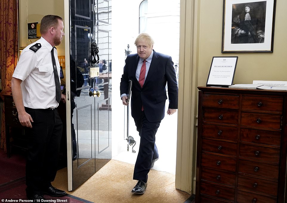 Boris Johnson has mapped out a blueprint to loosen the lockdown after returning to work yesterday (pictured after addressing the nation)