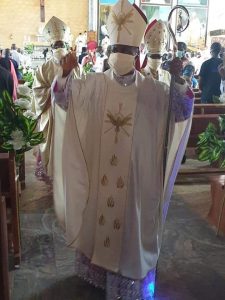 Bishop Peter Ebere Okpaleke after his installation as the first Bishop of Ekwulobia Catholic Diocese yesterday Photo Aloysius At