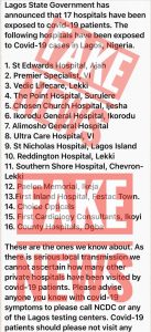 Lagos debunks ‘fake’ list of hospitals exposed to COVID-19 cases