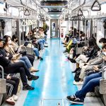 Most riders wearing protective masks during the Coronavirus pandemic, Seoul, South Korea
