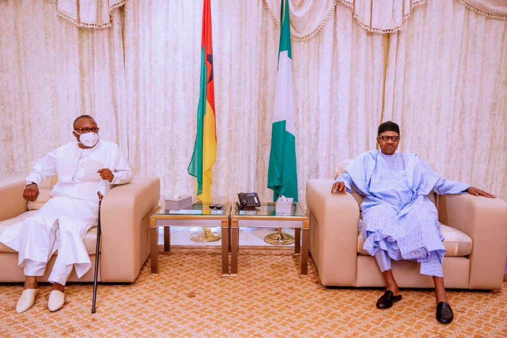 President Muhammadu Buhari (right) receives in audience President of Guinea Bissau H E Umaro Sissoco Embaló in State House, Abuja (May 16th, 2020)
