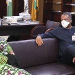 Chargè d’ Affaires of the High Commission of Ghana to Nigeria, Ms Iva Denoo (left) at a meeting with Nigerian Foreign Minister Geoffrey Onyeama in Abuja (June 22, 2020)