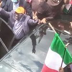 Governor Obaseki arriving at the Edo State PDP Secretariat in Benin yesterday.