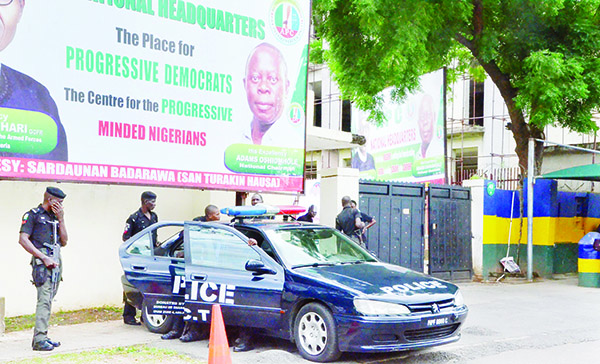 Pic. 11. Police seal off APC National headquarters in Abuja.jpg Page 1 abuja