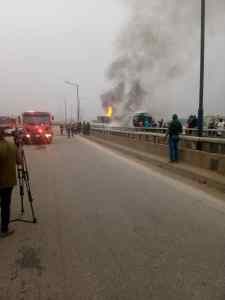 Tankers explosion scene on Kara Bridge along Lagos- Ibadan Expressway on Sunday