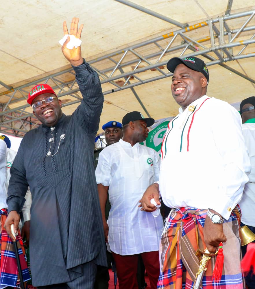 Former Bayelsa Governor Seriake Dickson with incumbent Governor Douye Diri in file photo