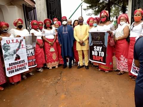 Members of the United Traders Association [UTA] in a group photograph with Hon. Paschal Agbodike and Hon. Nonso Okafor at the Anambra State House of Assembly