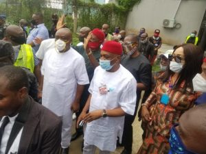 Senate Chief Whip and former governor of Abia State, Dr. Orji Uzor Kalu arrived Abia State to a tumultuous welcome by supporters