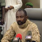 Colonel Assimi Goita speaks to the press at the Malian Ministry of Defence in Bamako, Mali, on Wednesday ( AFP via Getty Images )