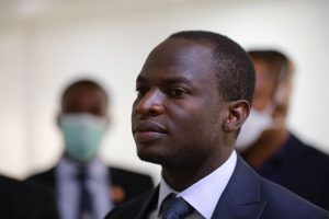 Dr Aliyu Sokomba, President of National Association of Resident Doctors (NARD) is seen during a news conference in Abuja