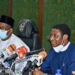 Bauchi State Governor Bala Mohammed (left), Nigerian Christian Pilgrims Commission (NCPC) Yakubu Pam (right)