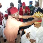 Chief Ebelechukwu Chukwumesili being crowned as the traditional ruler of Alor community by Chief Edwin Ezeoke