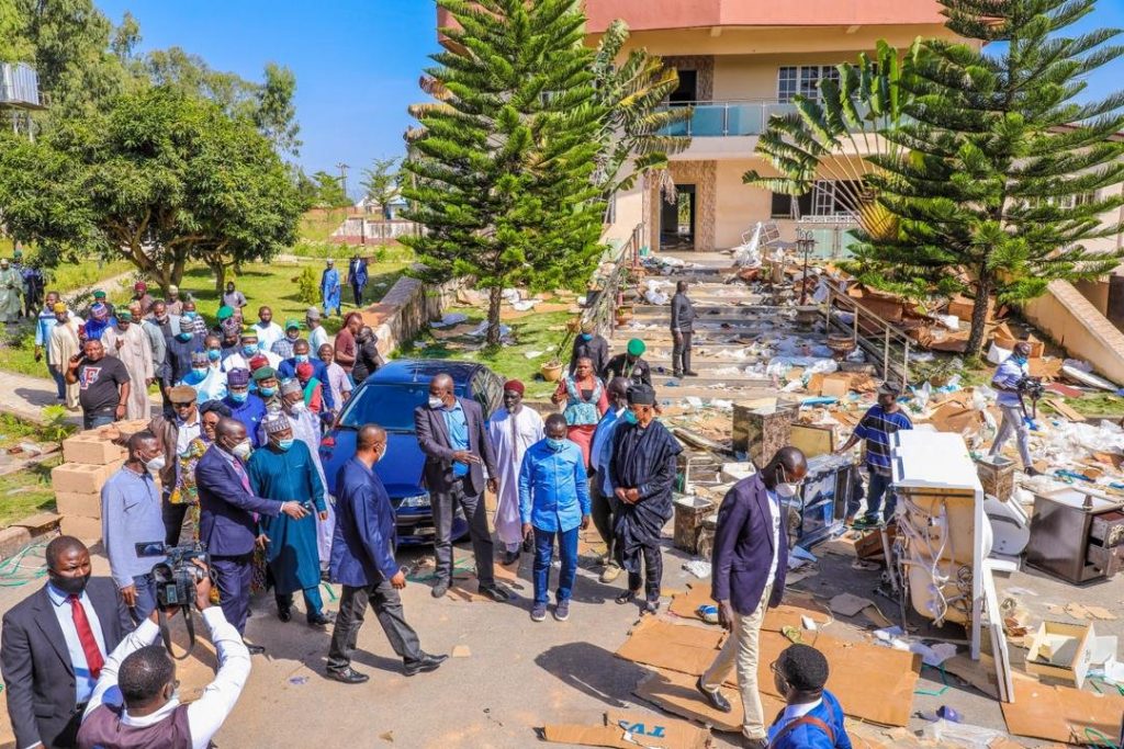 Vandalised residence of former Speaker of the House of Representatives, Hon Dogara Yakubu in Jos, visited by Gov Simon Lalong of Plateau and members of Plateau Caucus at the National Assembly on Tuesday in Jos
