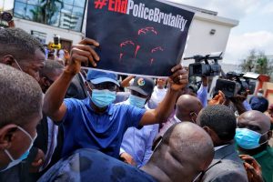 Lagos State Governor Babajide Sanwo-Olu at a #EndSARS protest on Tuesday, October 13, 2020