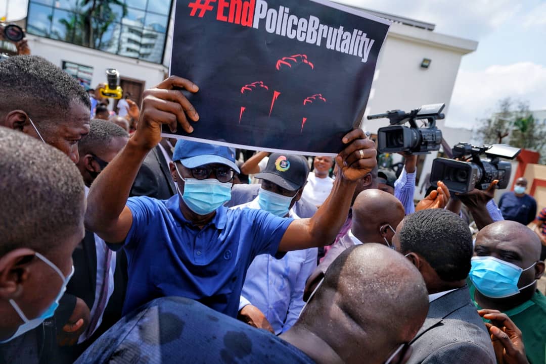Lagos State Governor Babajide Sanwo-Olu at a #EndSARS protest on Tuesday, October 13, 2020