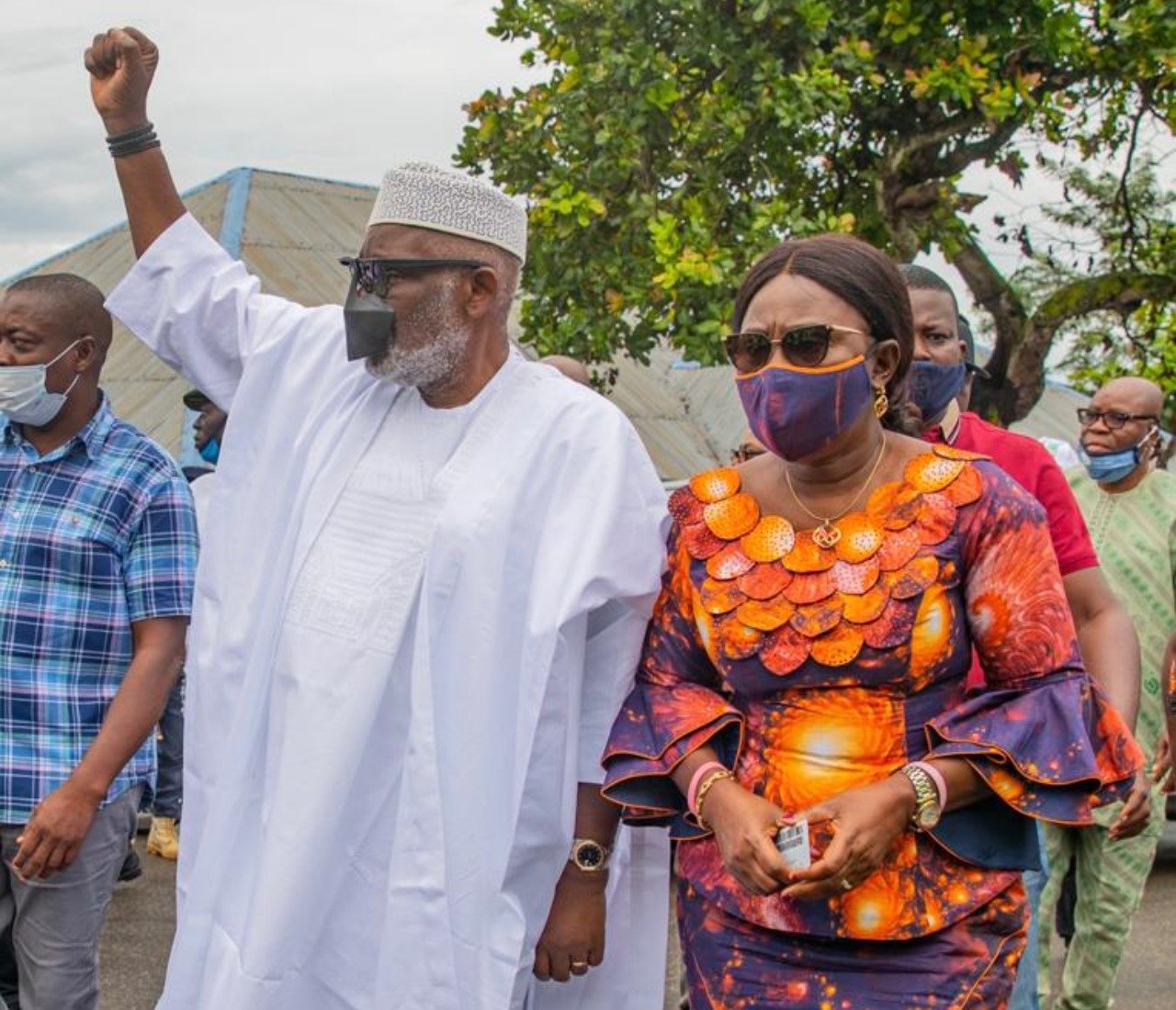 Ondo State Governor Rotimi Akeredolu (L) with wife Betty Anyanwu-Akeredolu