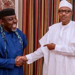 Senator Rochas Okorocha (L) with President Muhammadu Buhari