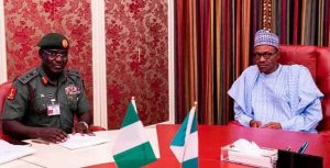 COAS Lt-Gen Tukur Buratai (L), President Muhammadu Buhari (R)