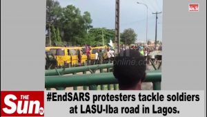 #EndSARS protesters dare soldiers at LASU-Iba road in Lagos [VIDEO]