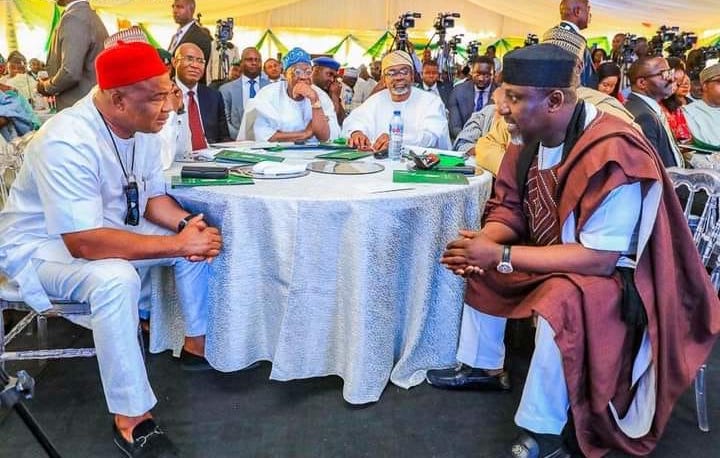 Imo State Governor Hope Uzodinma (L) and former Governor Rochas Okorocha (R)