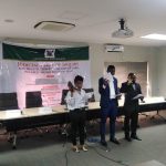 L-R: Oduala Bolatito Oluwarinu, Temitope Majekodunmi Oluwaseun, Zonal Coordinator (South-West Zone) – National Human Rights Commission, Mr Lucas Koyejo