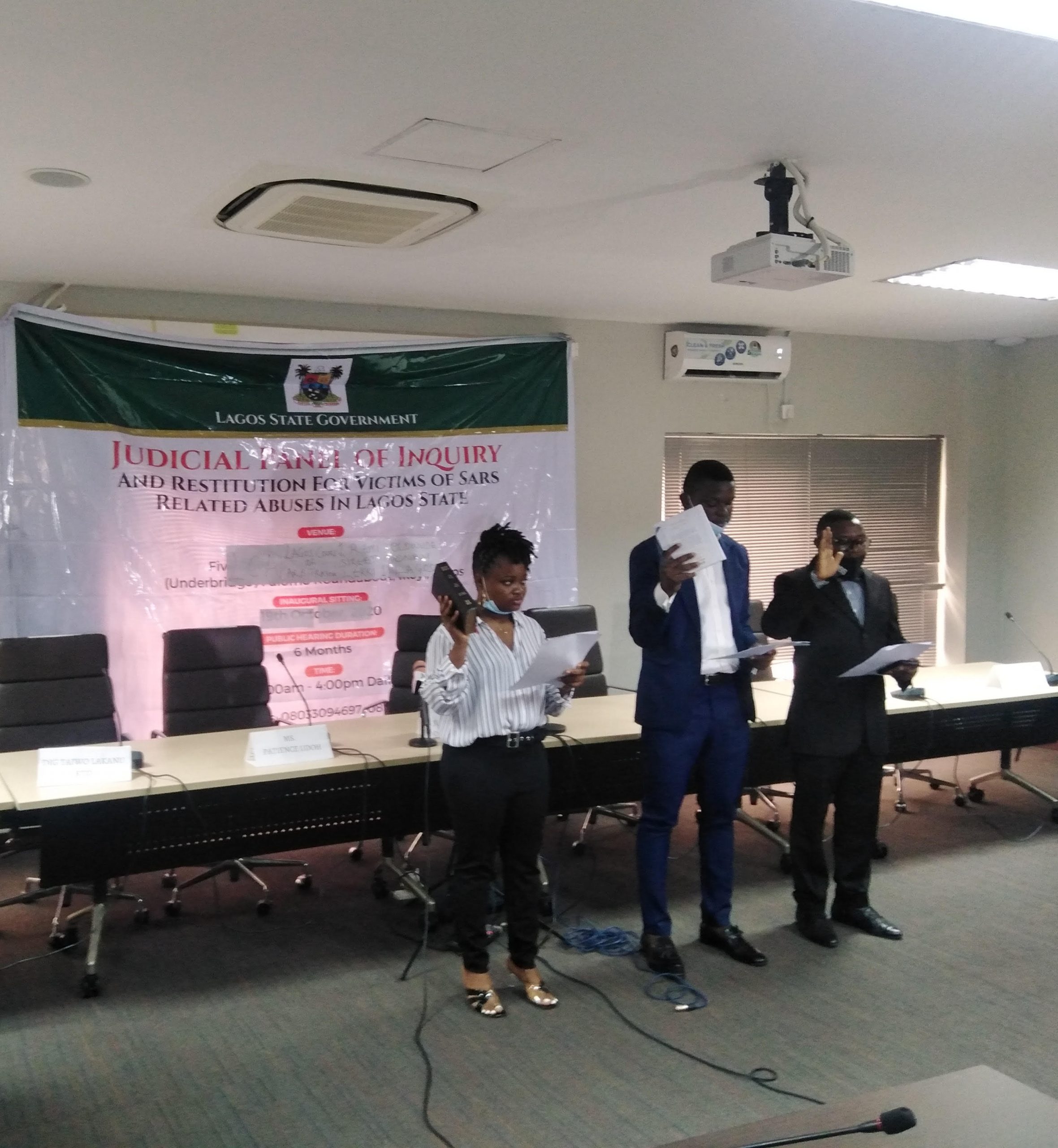 L-R: Oduala Bolatito Oluwarinu, Temitope Majekodunmi Oluwaseun, Zonal Coordinator (South-West Zone) – National Human Rights Commission, Mr Lucas Koyejo